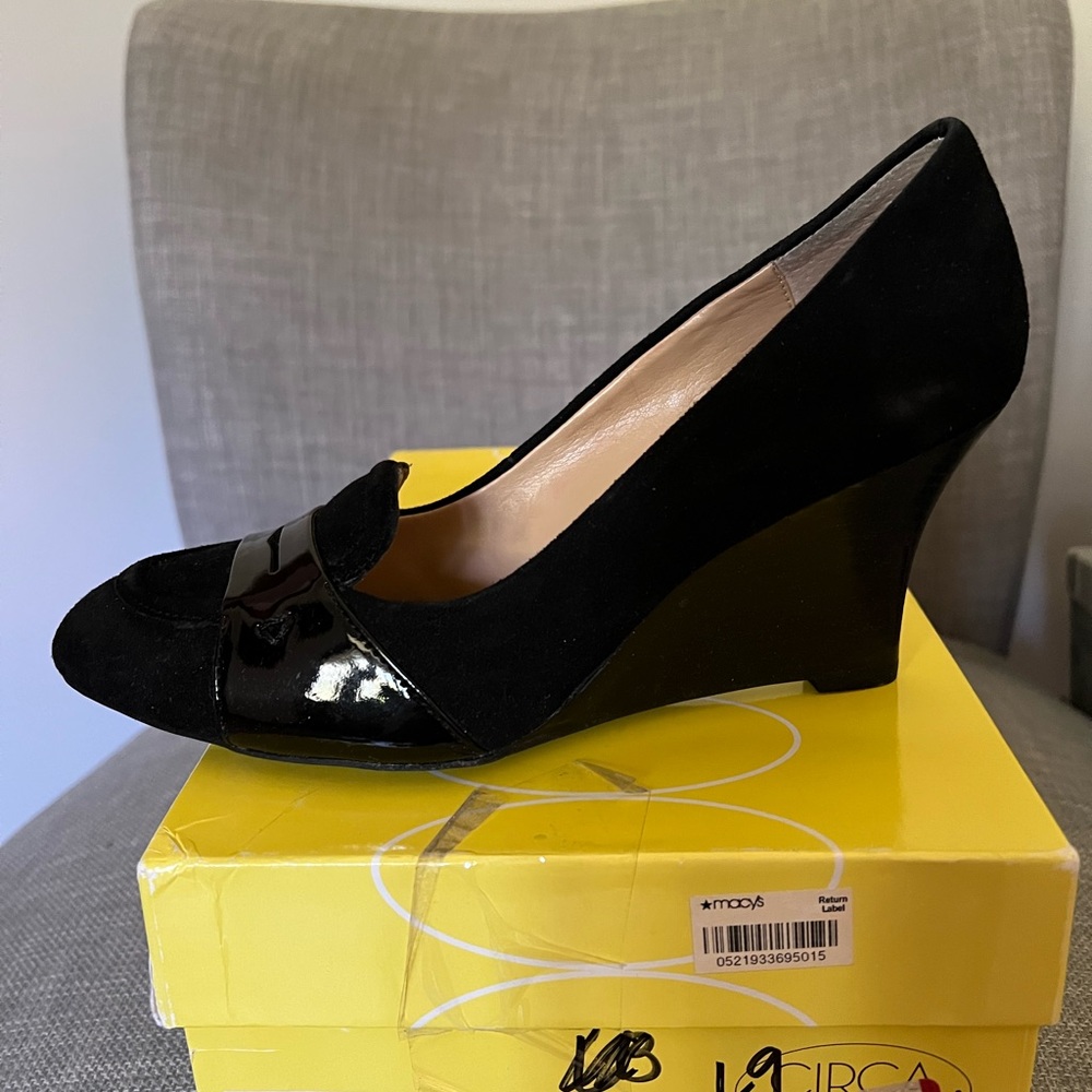 Circa Joan David CJMANNI Black/Leather 3” Wedge Heel Penny Loafers Women’s 6.5M